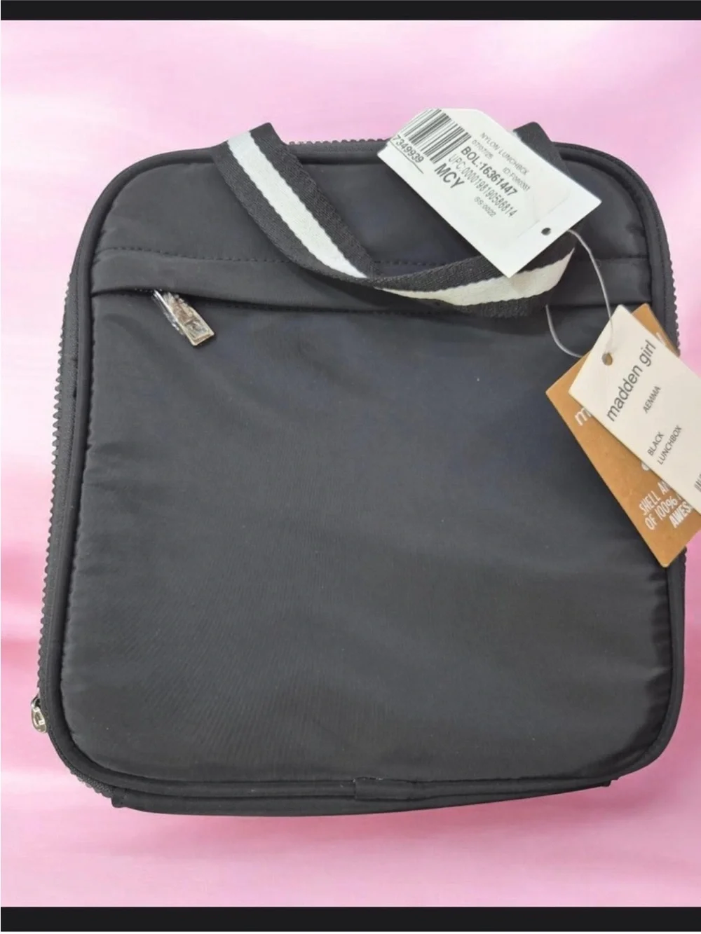 NWT ~ Madden Girl Black Insulated Lunch Tote with White-Trim Handles